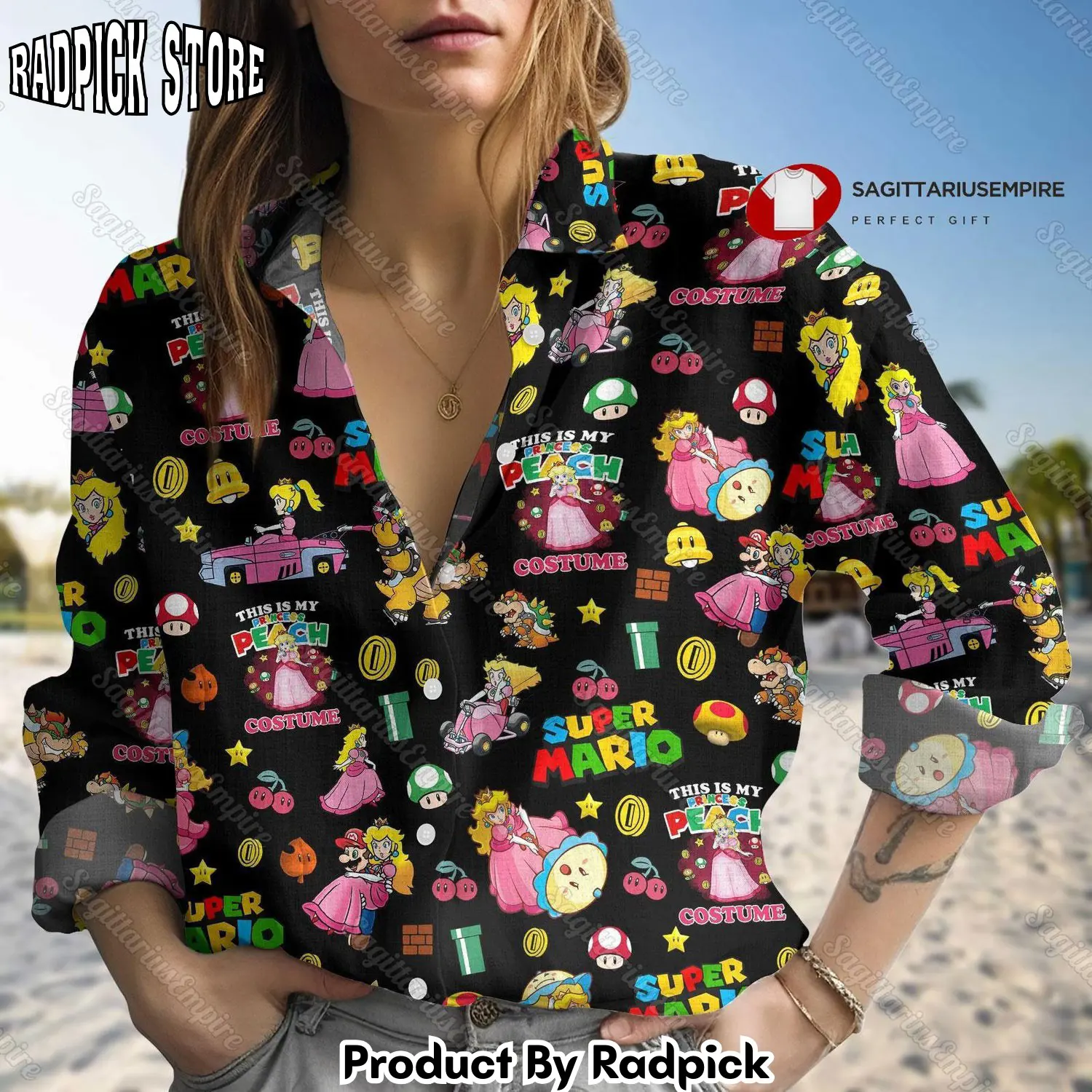 Radpick super mario princess peach linen shirt princess peach shirt button down shirt long sleeve shirt linen shirt women blouses rp662104